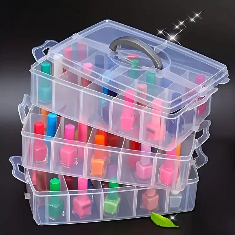 3-Tier Stackable Multi-Functional Storage Box with Compartments 18 Total